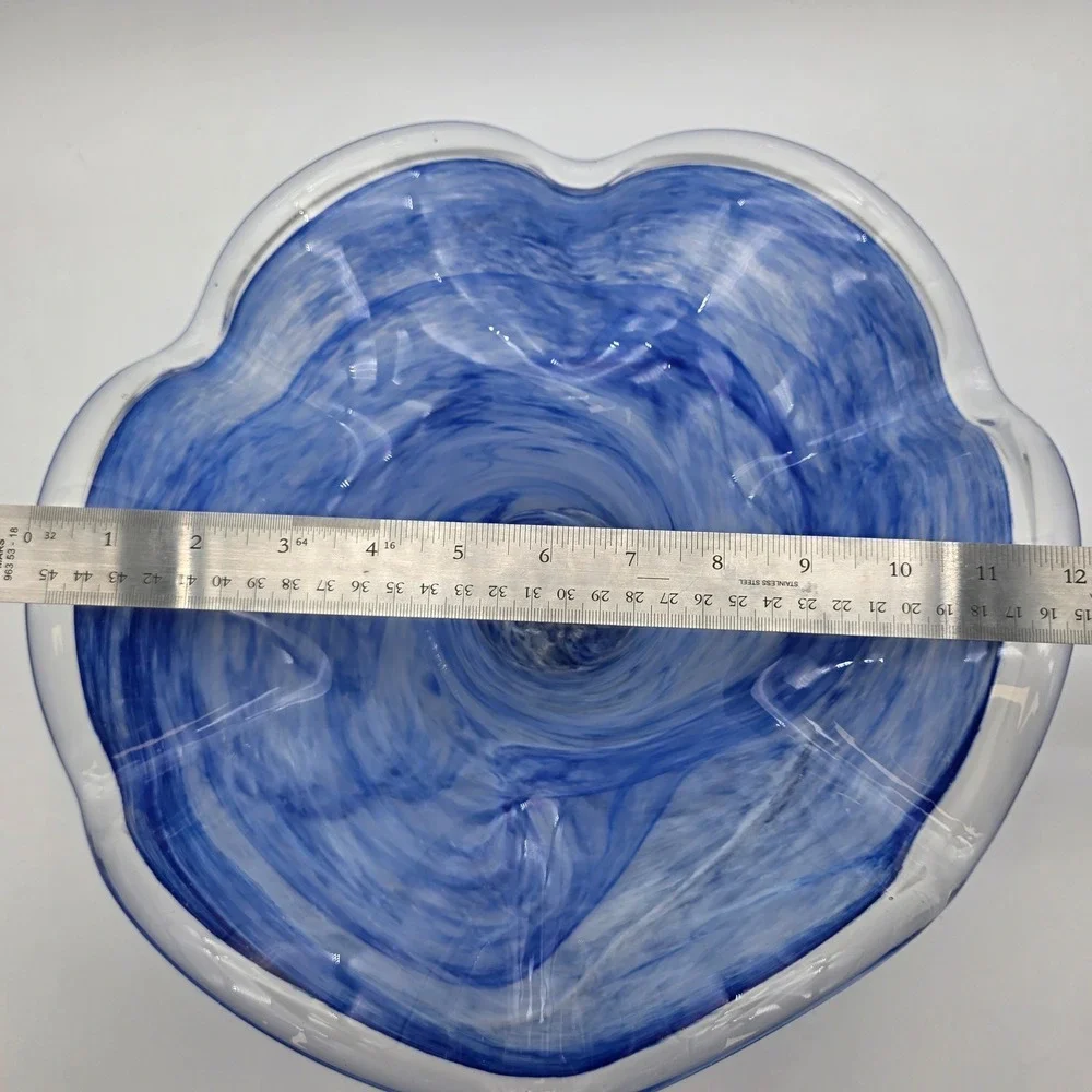 Cristalli d'Oggi Bowl Murano Glass Silver Fruit Base blue White Swirl 12in